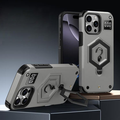 Hexagon Armor Magnetic Holder Weighing Scale Phone Case, For iPhone 16, For iPhone 15 Pro Max, For iPhone 15 Pro
