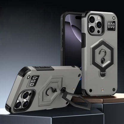 Hexagon Armor Magnetic Holder Weighing Scale Phone Case, For iPhone 16, For iPhone 15 Pro Max, For iPhone 15 Pro