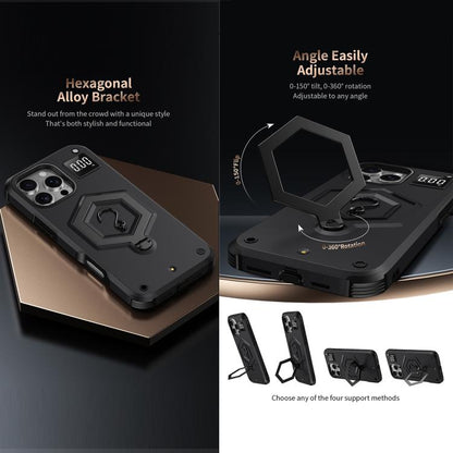 Hexagon Armor Magnetic Holder Weighing Scale Phone Case, For iPhone 15 Plus, For iPhone 15, For iPhone 14 Plus