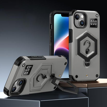 Hexagon Armor Magnetic Holder Weighing Scale Phone Case, For iPhone 15 Plus, For iPhone 15, For iPhone 14 Plus
