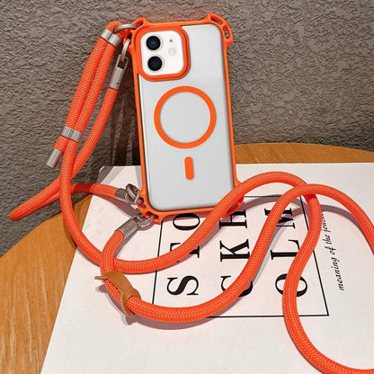 Drone-Style Four-Corner Shockproof Magnetic Acrylic Phone Case with Long and Short Lanyard, For iPhone 12, For iPhone 12 Pro Max, For iPhone 12 Pro, For iPhone 11