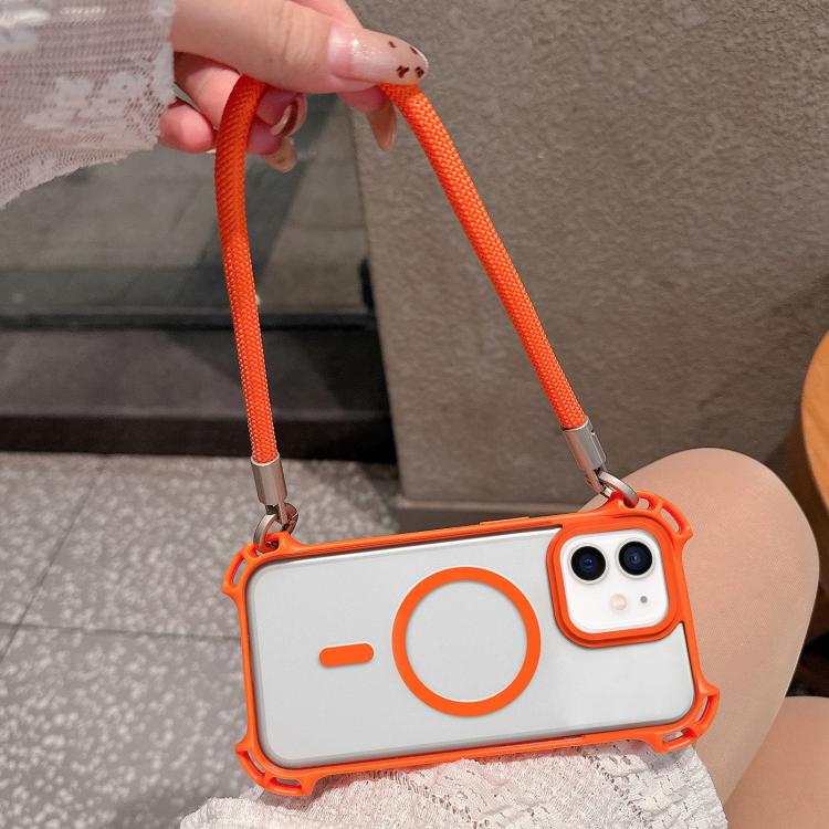 Drone-Style Four-Corner Shockproof Magnetic Acrylic Phone Case with Long and Short Lanyard, For iPhone 12, For iPhone 12 Pro Max, For iPhone 12 Pro, For iPhone 11