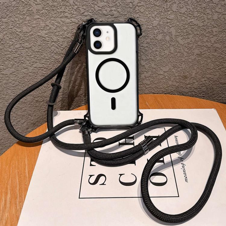 Drone-Style Four-Corner Shockproof Magnetic Acrylic Phone Case with Long and Short Lanyard, For iPhone 12, For iPhone 12 Pro Max, For iPhone 12 Pro, For iPhone 11