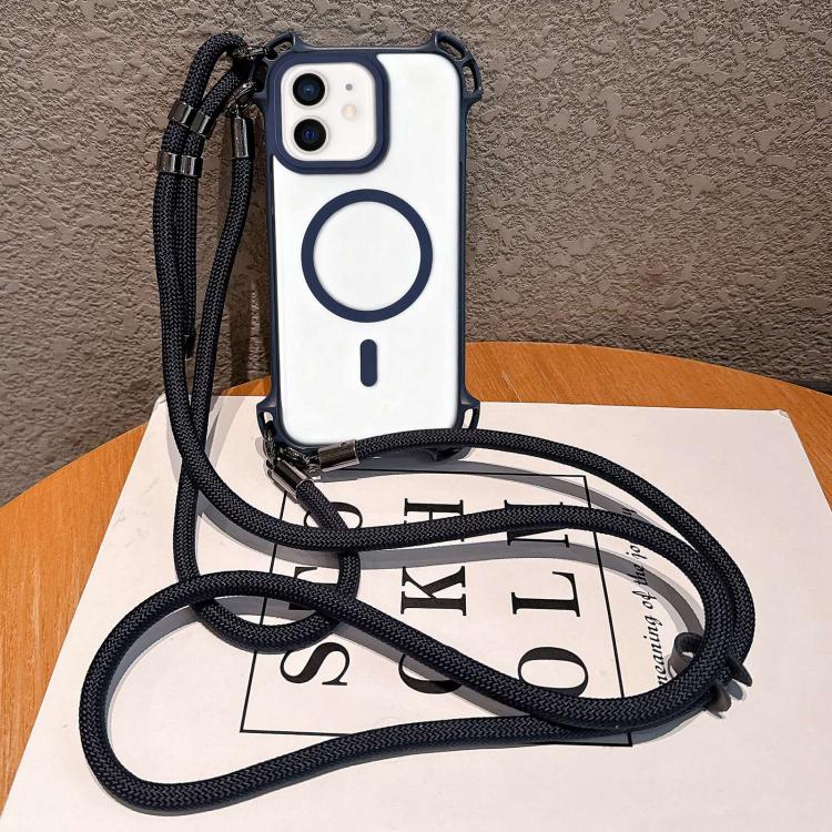 Drone-Style Four-Corner Shockproof Magnetic Acrylic Phone Case with Long and Short Lanyard, For iPhone 12, For iPhone 12 Pro Max, For iPhone 12 Pro, For iPhone 11