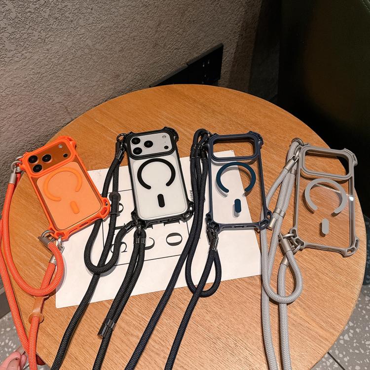 Drone-Style Four-Corner Shockproof Magnetic Acrylic Phone Case with Long and Short Lanyard, For iPhone 12, For iPhone 12 Pro Max, For iPhone 12 Pro, For iPhone 11