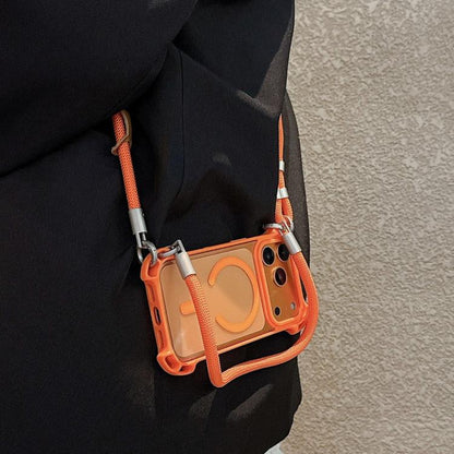 Drone-Style Four-Corner Shockproof Magnetic Acrylic Phone Case with Long and Short Lanyard, For iPhone 12, For iPhone 12 Pro Max, For iPhone 12 Pro, For iPhone 11