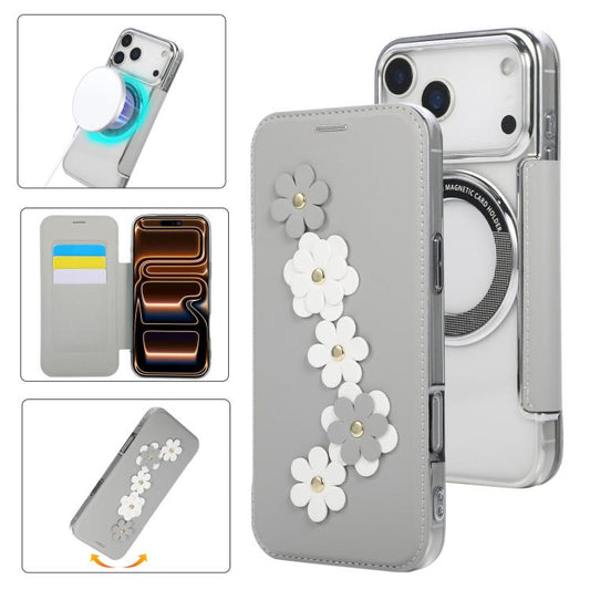 Floral Magnetic Electroplated Card Holder Vegan Leather Phone Case, For iPhone 17 Pro Max, For iPhone 17 Pro, For iPhone 17, For iPhone Air