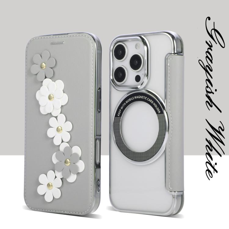 Floral Magnetic Electroplated Card Holder Vegan Leather Phone Case, For iPhone 16 Pro Max, For iPhone 16 Pro, For iPhone 16 Plus, For iPhone 16