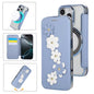 Floral Magnetic Electroplated Card Holder Vegan Leather Phone Case, For iPhone 16 Pro Max, For iPhone 16 Pro, For iPhone 16 Plus, For iPhone 16
