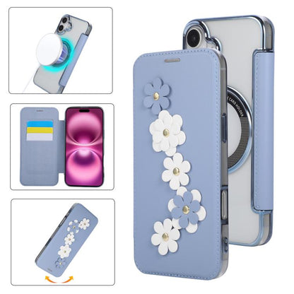 Floral Magnetic Electroplated Card Holder Vegan Leather Phone Case, For iPhone 16 Pro Max, For iPhone 16 Pro, For iPhone 16 Plus, For iPhone 16