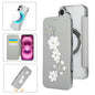 Floral Magnetic Electroplated Card Holder Vegan Leather Phone Case, For iPhone 16 Pro Max, For iPhone 16 Pro, For iPhone 16 Plus, For iPhone 16