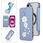 Floral Magnetic Electroplated Card Holder Vegan Leather Phone Case, For iPhone 16 Pro Max, For iPhone 16 Pro, For iPhone 16 Plus, For iPhone 16