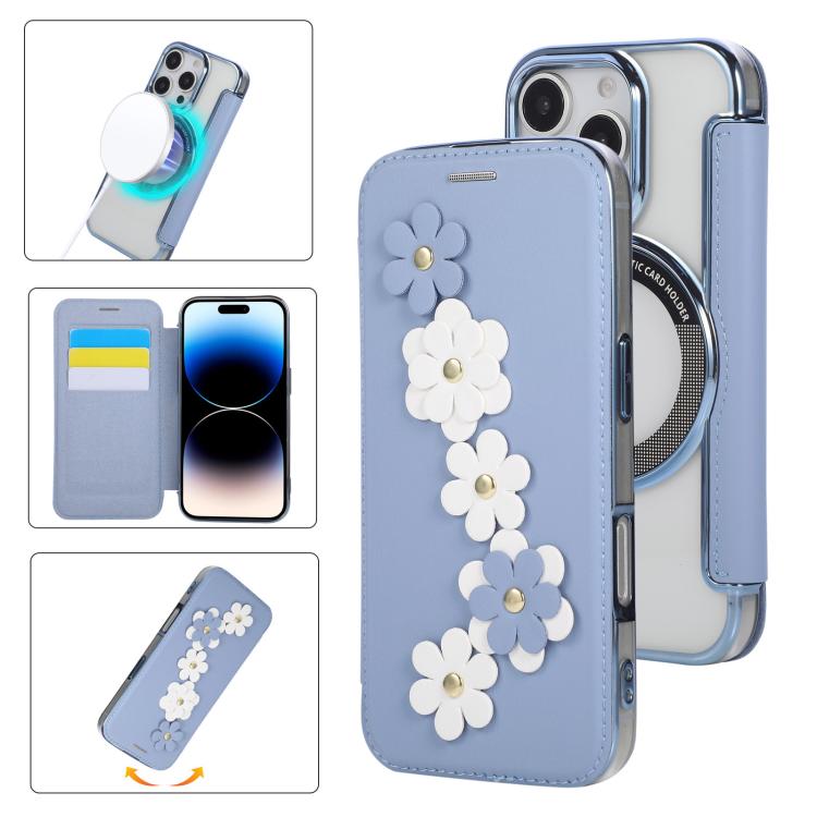 Floral Magnetic Electroplated Card Holder Vegan Leather Phone Case, For iPhone 14 Pro, For iPhone 14 Pro Max, For iPhone 13 Pro Max, For iPhone 13 Pro