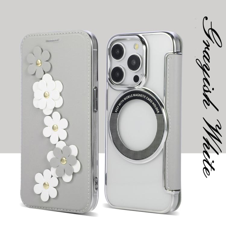Floral Magnetic Electroplated Card Holder Vegan Leather Phone Case, For iPhone 14 Pro, For iPhone 14 Pro Max, For iPhone 13 Pro Max, For iPhone 13 Pro