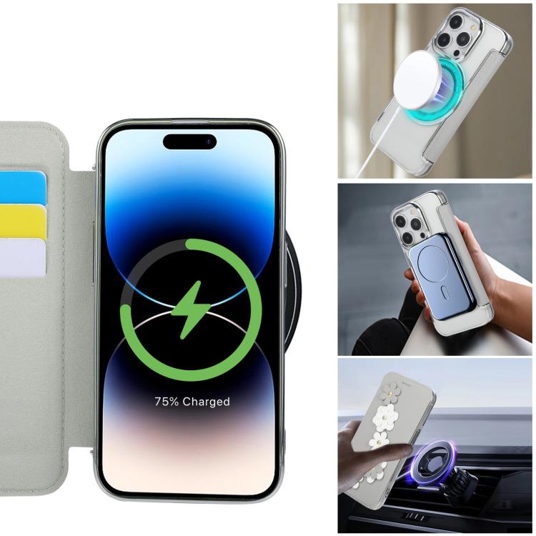 Floral Magnetic Electroplated Card Holder Vegan Leather Phone Case, For iPhone 14 Pro, For iPhone 14 Pro Max, For iPhone 13 Pro Max, For iPhone 13 Pro