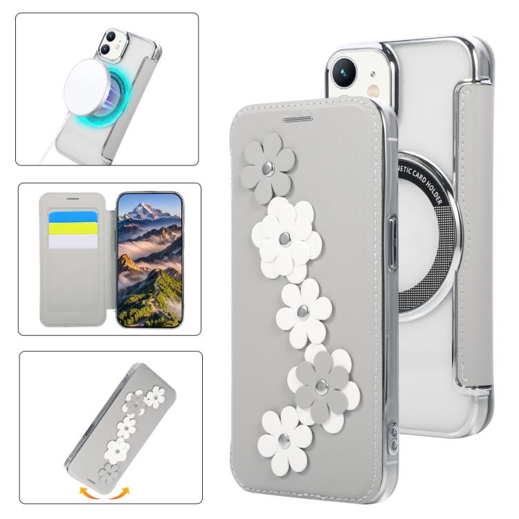 Floral Magnetic Electroplated Card Holder Vegan Leather Phone Case, For iPhone 12 / 12 Pro, For iPhone 12 Pro Max