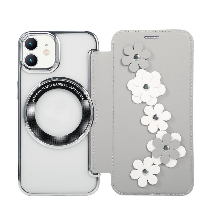 Floral Magnetic Electroplated Card Holder Vegan Leather Phone Case, For iPhone 12 / 12 Pro, For iPhone 12 Pro Max