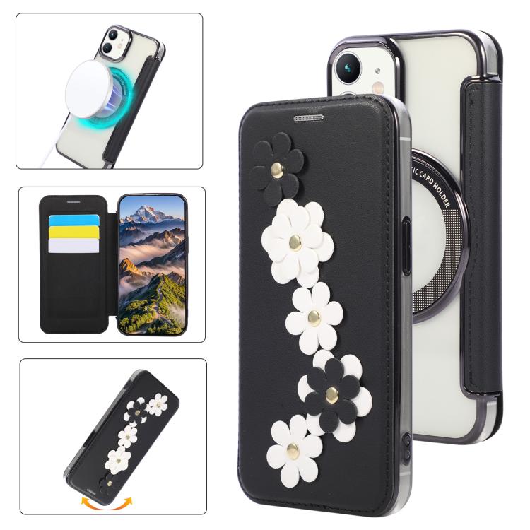 Floral Magnetic Electroplated Card Holder Vegan Leather Phone Case, For iPhone 12 / 12 Pro, For iPhone 12 Pro Max