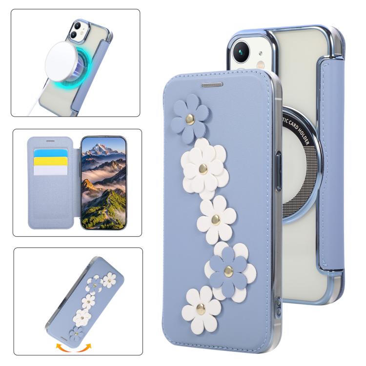 Floral Magnetic Electroplated Card Holder Vegan Leather Phone Case, For iPhone 12 / 12 Pro, For iPhone 12 Pro Max