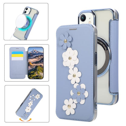 Floral Magnetic Electroplated Card Holder Vegan Leather Phone Case, For iPhone 12 / 12 Pro, For iPhone 12 Pro Max