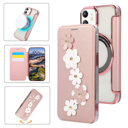 Floral Magnetic Electroplated Card Holder Vegan Leather Phone Case, For iPhone 12 / 12 Pro, For iPhone 12 Pro Max