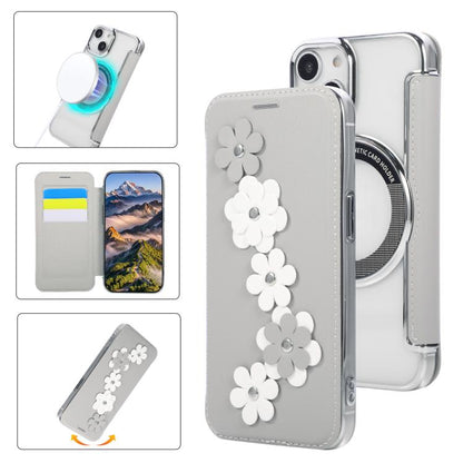 Floral Magnetic Electroplated Card Holder Vegan Leather Phone Case, For iPhone 15 Pro Max, For iPhone 15 Pro, For iPhone 14 Plus / 15 Plus, For iPhone 13 / 14