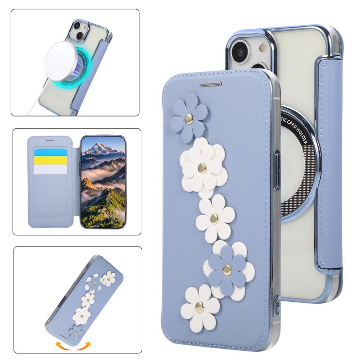 Floral Magnetic Electroplated Card Holder Vegan Leather Phone Case, For iPhone 15 Pro Max, For iPhone 15 Pro, For iPhone 14 Plus / 15 Plus, For iPhone 13 / 14