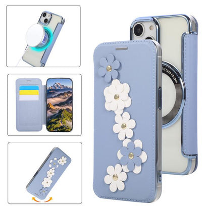 Floral Magnetic Electroplated Card Holder Vegan Leather Phone Case, For iPhone 15 Pro Max, For iPhone 15 Pro, For iPhone 14 Plus / 15 Plus, For iPhone 13 / 14