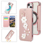 Floral Magnetic Electroplated Card Holder Vegan Leather Phone Case, For iPhone 15 Pro Max, For iPhone 15 Pro, For iPhone 14 Plus / 15 Plus, For iPhone 13 / 14