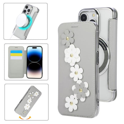 Floral Magnetic Electroplated Card Holder Vegan Leather Phone Case, For iPhone 15 Pro Max, For iPhone 15 Pro, For iPhone 14 Plus / 15 Plus, For iPhone 13 / 14