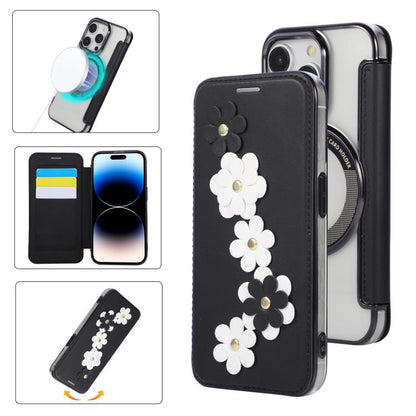 Floral Magnetic Electroplated Card Holder Vegan Leather Phone Case, For iPhone 15 Pro Max, For iPhone 15 Pro, For iPhone 14 Plus / 15 Plus, For iPhone 13 / 14