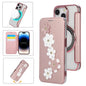 Floral Magnetic Electroplated Card Holder Vegan Leather Phone Case, For iPhone 15 Pro Max, For iPhone 15 Pro, For iPhone 14 Plus / 15 Plus, For iPhone 13 / 14