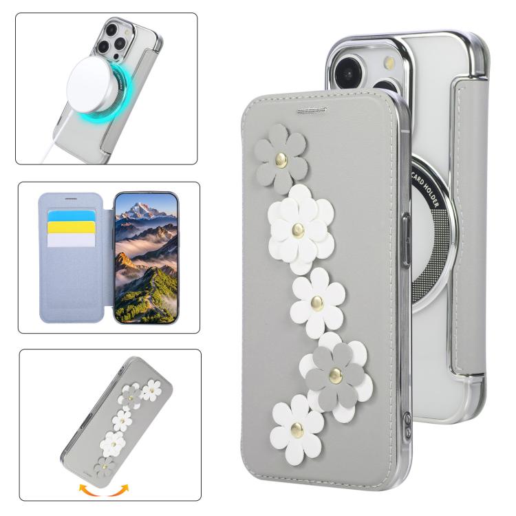 Floral Magnetic Electroplated Card Holder Vegan Leather Phone Case, For iPhone 14 Pro, For iPhone 14 Pro Max, For iPhone 13 Pro Max, For iPhone 13 Pro