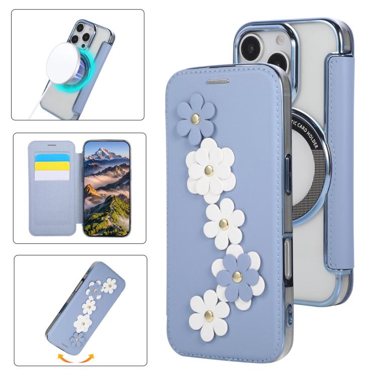 Floral Magnetic Electroplated Card Holder Vegan Leather Phone Case, For iPhone 14 Pro, For iPhone 14 Pro Max, For iPhone 13 Pro Max, For iPhone 13 Pro