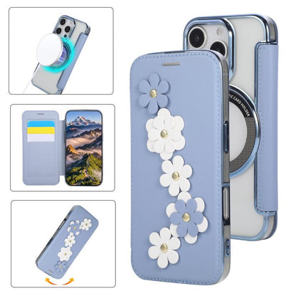 Floral Magnetic Electroplated Card Holder Vegan Leather Phone Case, For iPhone 14 Pro, For iPhone 14 Pro Max, For iPhone 13 Pro Max, For iPhone 13 Pro