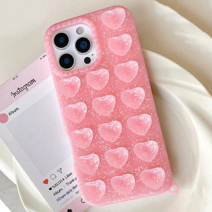 Love Heart Suction Cup Translucent Glitter Phone Case, For iPhone 15, For iPhone 14, For iPhone 14 Pro Max, For iPhone 13