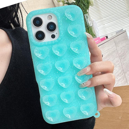 Love Heart Suction Cup Translucent Glitter Phone Case, For iPhone 15, For iPhone 14, For iPhone 14 Pro Max, For iPhone 13