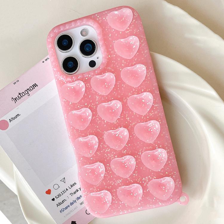 Love Heart Suction Cup Translucent Glitter Phone Case, For iPhone 15, For iPhone 14, For iPhone 14 Pro Max, For iPhone 13