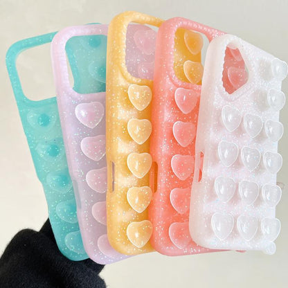 Love Heart Suction Cup Translucent Glitter Phone Case, For iPhone 15, For iPhone 14, For iPhone 14 Pro Max, For iPhone 13