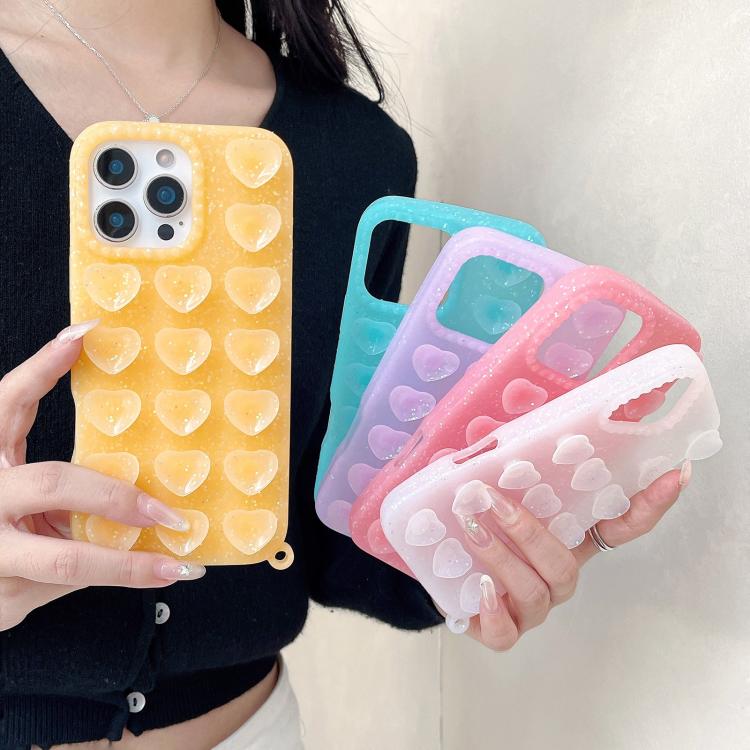 Love Heart Suction Cup Translucent Glitter Phone Case, For iPhone 15, For iPhone 14, For iPhone 14 Pro Max, For iPhone 13