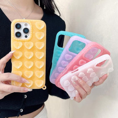 Love Heart Suction Cup Translucent Glitter Phone Case, For iPhone 15, For iPhone 14, For iPhone 14 Pro Max, For iPhone 13