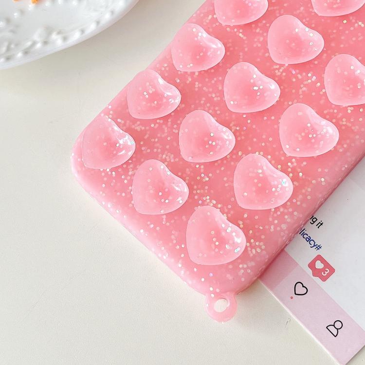 Love Heart Suction Cup Translucent Glitter Phone Case, For iPhone 15, For iPhone 14, For iPhone 14 Pro Max, For iPhone 13