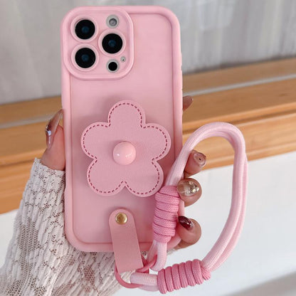Floral Holder TPU Phone Case with PU Buckle Lanyard, For iPhone 14 Pro Max, For iPhone 13 Pro Max, For iPhone 13 Pro, For iPhone 13, For iPhone 12, For iPhone 12 Pro Max