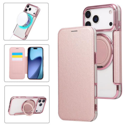 Ultra-thin Rotation Holder Magnetic Plating Vegan Leather Phone Case, For iPhone 17e / 16e, For iPhone 17 Pro Max, For iPhone 17 Pro