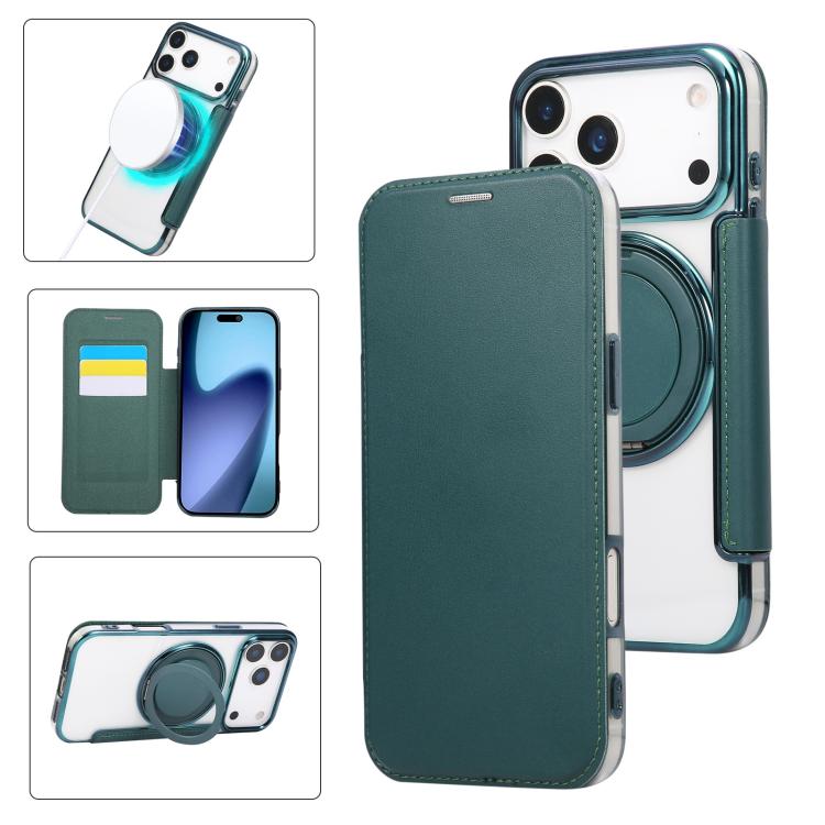 Ultra-thin Rotation Holder Magnetic Plating Vegan Leather Phone Case, For iPhone 17e / 16e, For iPhone 17 Pro Max, For iPhone 17 Pro
