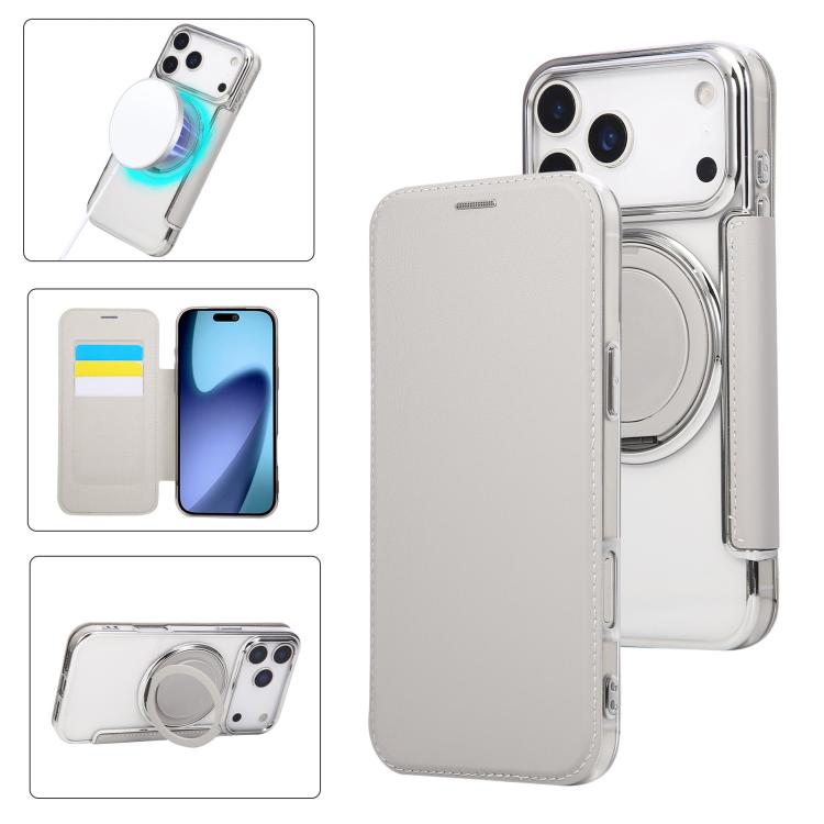 Ultra-thin Rotation Holder Magnetic Plating Vegan Leather Phone Case, For iPhone 17e / 16e, For iPhone 17 Pro Max, For iPhone 17 Pro
