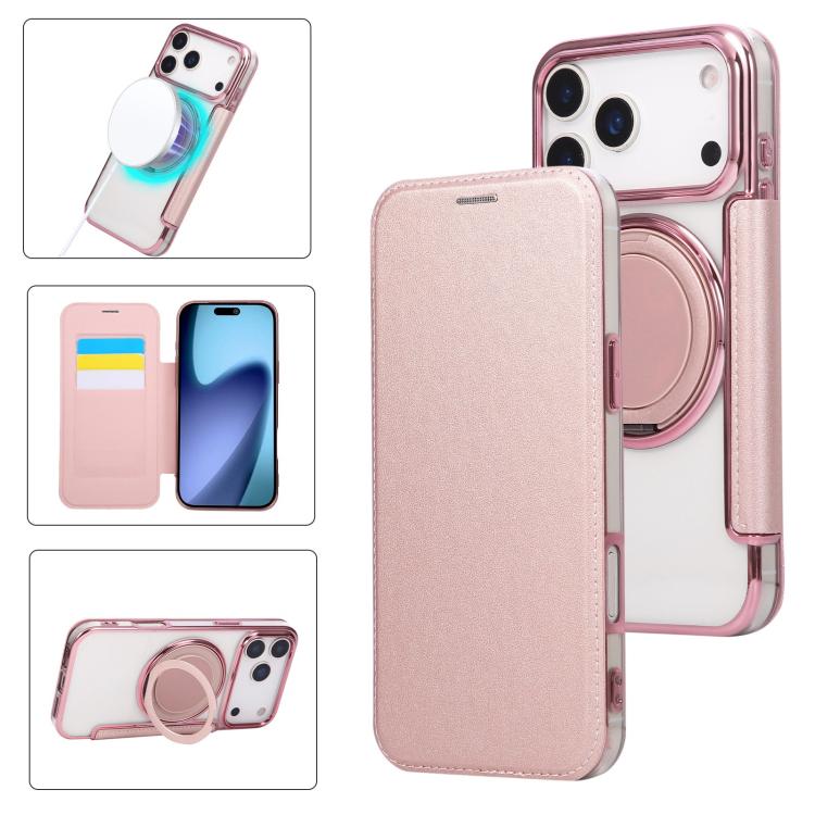 Ultra-thin Rotation Holder Magnetic Plating Vegan Leather Phone Case, For iPhone 17e / 16e, For iPhone 17 Pro Max, For iPhone 17 Pro