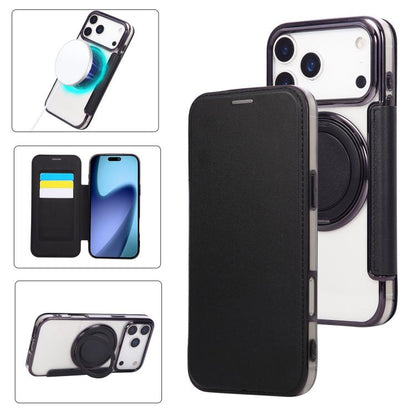 Ultra-thin Rotation Holder Magnetic Plating Vegan Leather Phone Case, For iPhone 17e / 16e, For iPhone 17 Pro Max, For iPhone 17 Pro