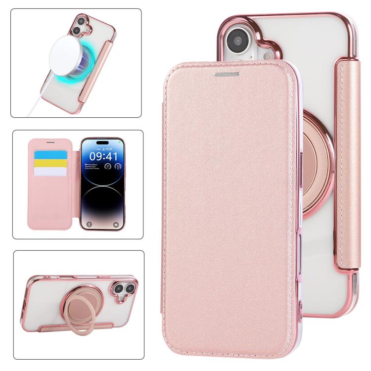 Ultra-thin Rotation Holder Magnetic Plating Vegan Leather Phone Case, For iPhone 17, For iPhone Air, For iPhone 16 Pro Max