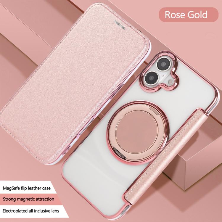 Ultra-thin Rotation Holder Magnetic Plating Vegan Leather Phone Case, For iPhone 17, For iPhone Air, For iPhone 16 Pro Max